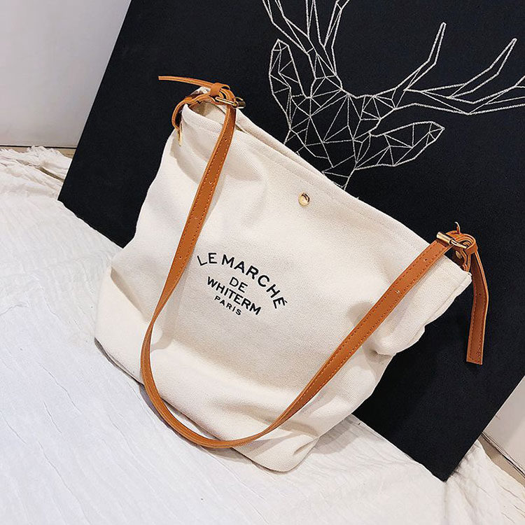 New Fashion Design Custom Logo Color Cotton Brown Handles Tote Bag Printed Canvas Tote Shoulder Bags with Leather Hand details
