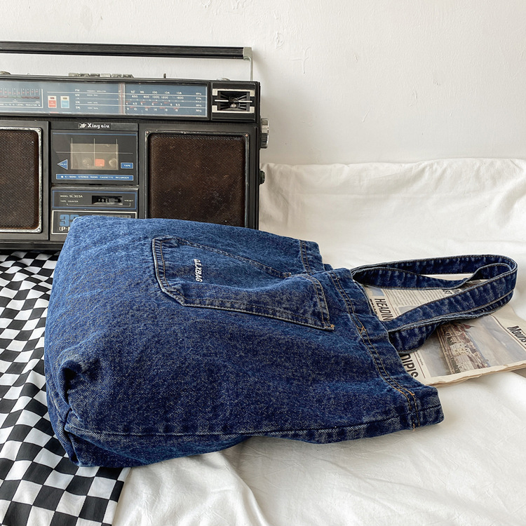 Wholesale Ladies Casual Large Denim Shopping Tote Bags Custom Women Denim Shopper Bags manufacture