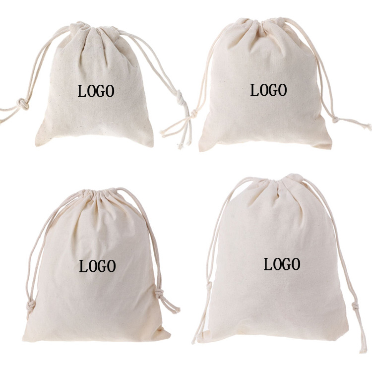 Custom Logo Small White Organic Canvas Bags Drawstring Cotton Bag supplier
