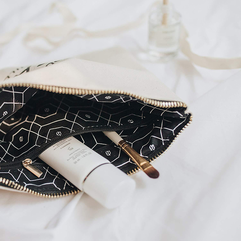 Custom Printed Logo Gift White Cotton Canvas Cosmetic Makeup Bag With Zipper factory