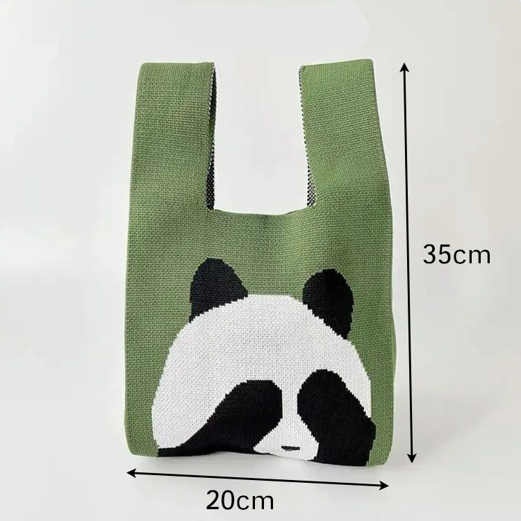 product small folding style multi use shopping tote bag custom cartoon patterns knitted fabric bag-1