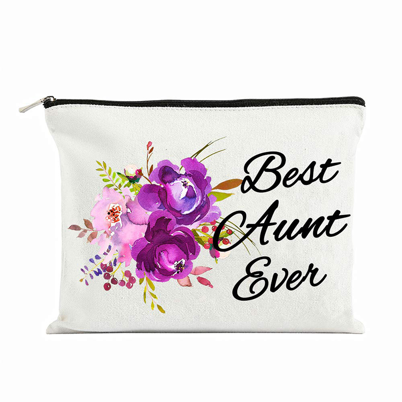 Custom Printed Logo Gift White Cotton Canvas Cosmetic Makeup Bag With Zipper manufacture