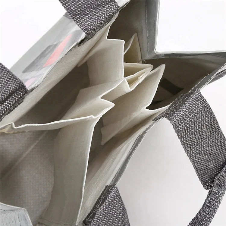 Unique Design Custom Bopp Laminated Custom Logo Printing Wine Tote Bag PP Woven Bag With Compartment