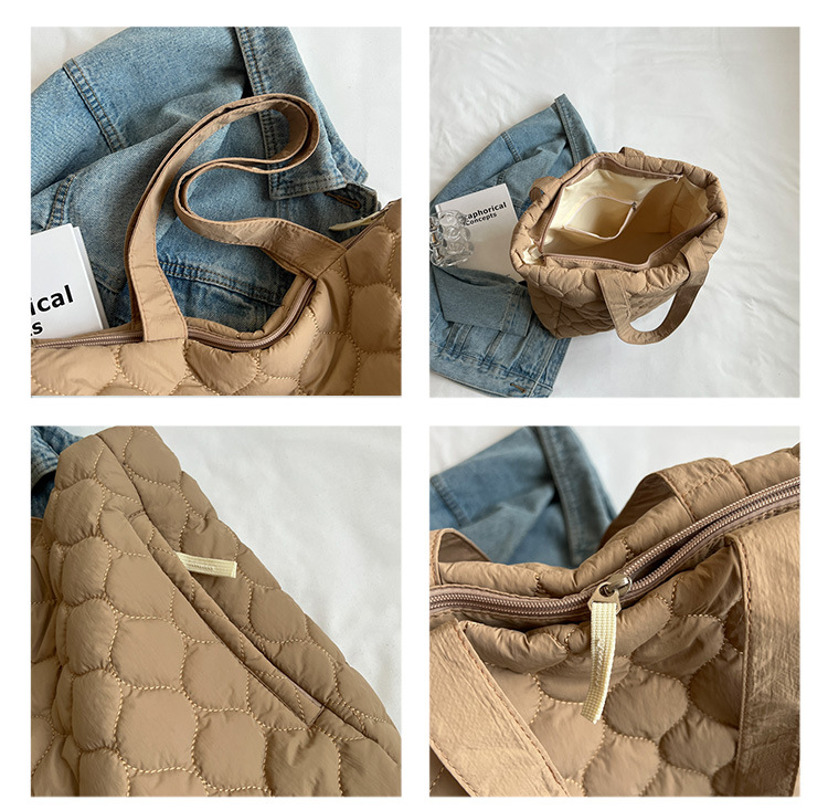 Women's Lightweight Quilted Puffer Tote Bag Cotton Padded Shoulder Handbag with Two Handles Open Closure factory