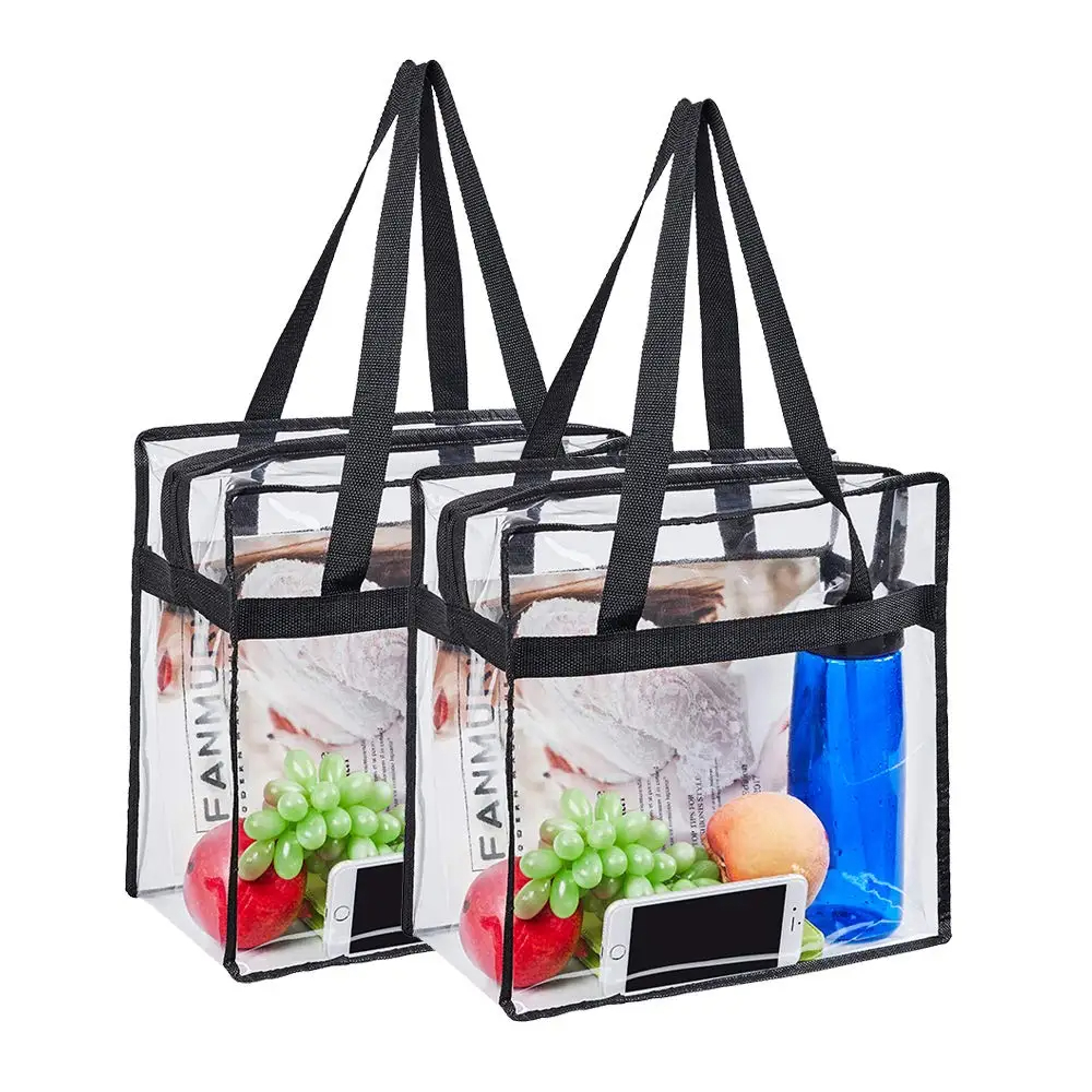 Transparent PVC Clear Women's Tote Bag with Zipper Convenient Shopping Bag