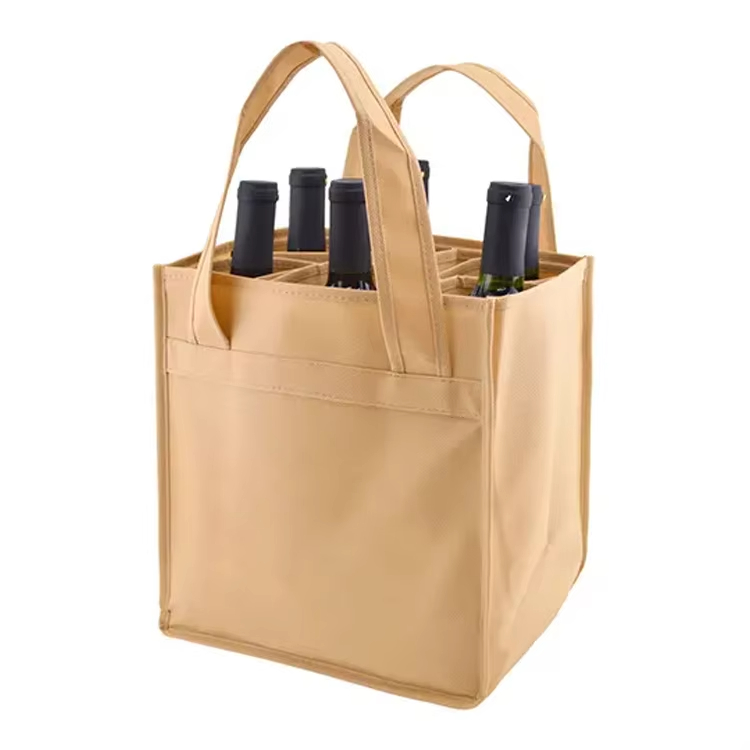 Wholesale Bulk Custom Printed Eco-friendly 100% Recycled Non Woven Fabric Durable Shopping Packaging 6-Bottle Wine Tote Letter