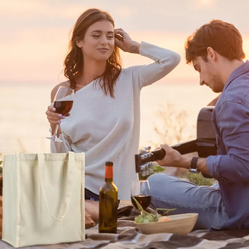 Manufacturer Customized Cotton Wine Bag with Printed Logo Single Packaging Canvas Bottle Bags Featuring Letter Pattern supplier