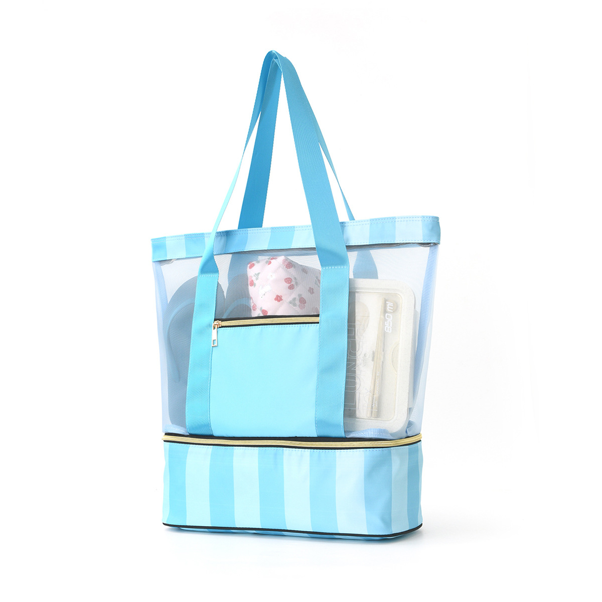 Portable Double-Layer Large Capacity Beach Bag Handheld Travel Storage Swimsuit Waterproof Polyester for Shopping