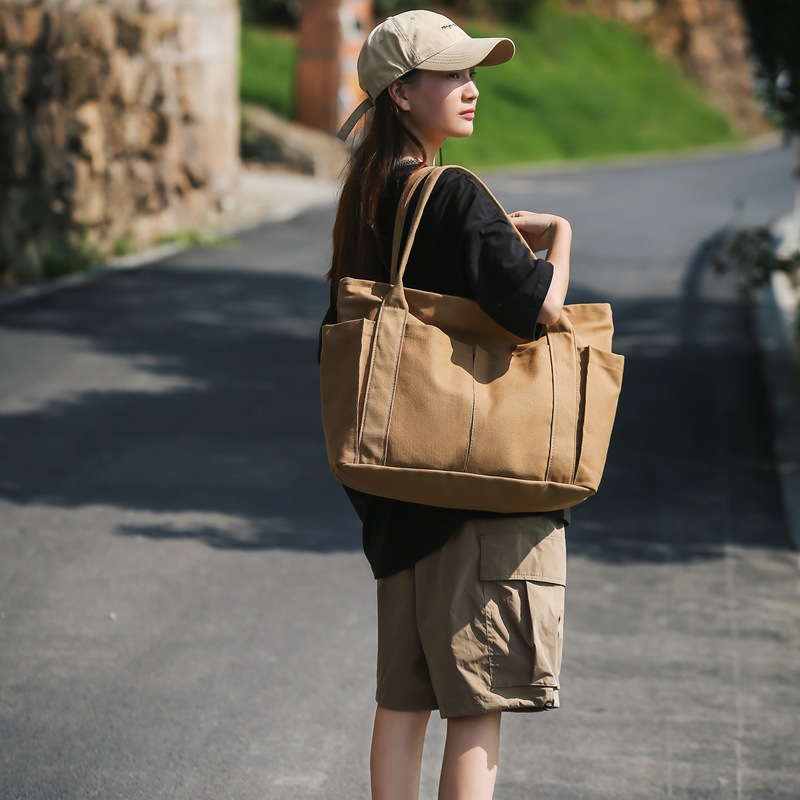 Budget Custom Large Cotton Canvas Yacht Tote Bag 100 Recycled Cotton Canvas Bag With Tow Pockets