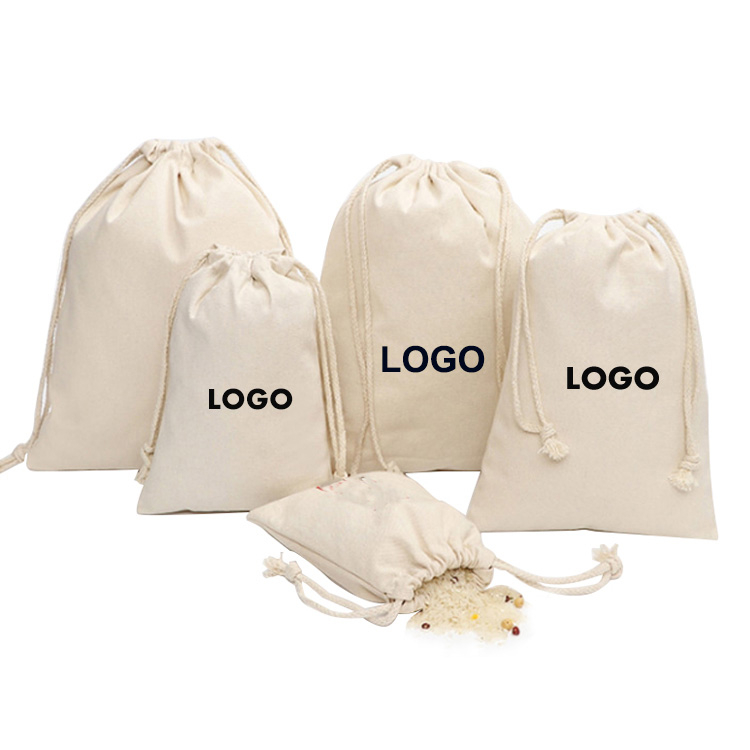 Eco Canvas Printed Cotton Linen Draw String Bags Gift Packaging Custom Logo Small Dust Drawstring Bag