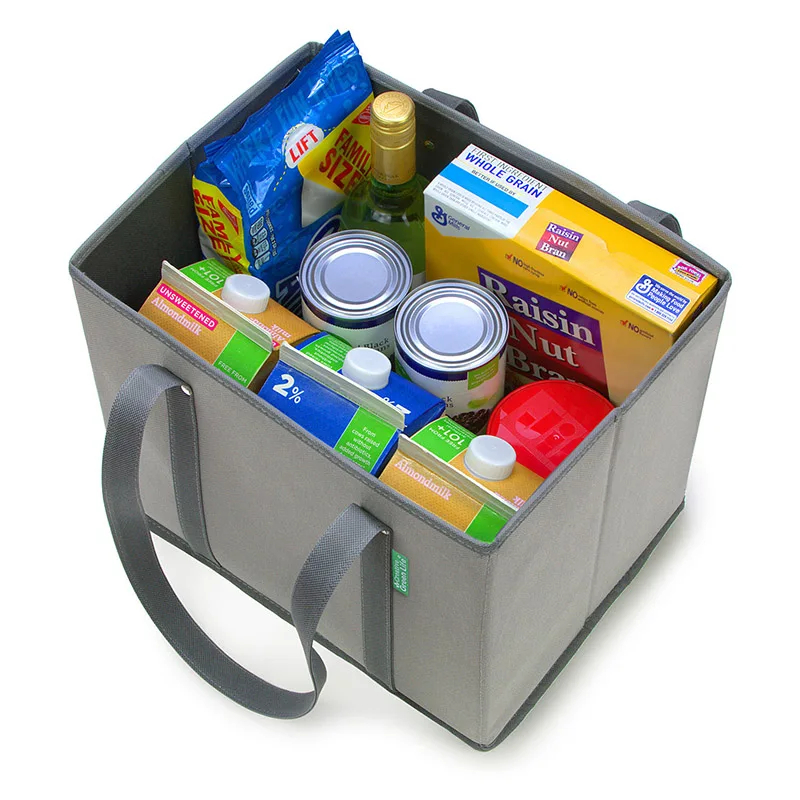Wholesale Foldable Food Storage Bins with Handles Reusable Shopping Grocery Bags Geometric Pattern Organizer
