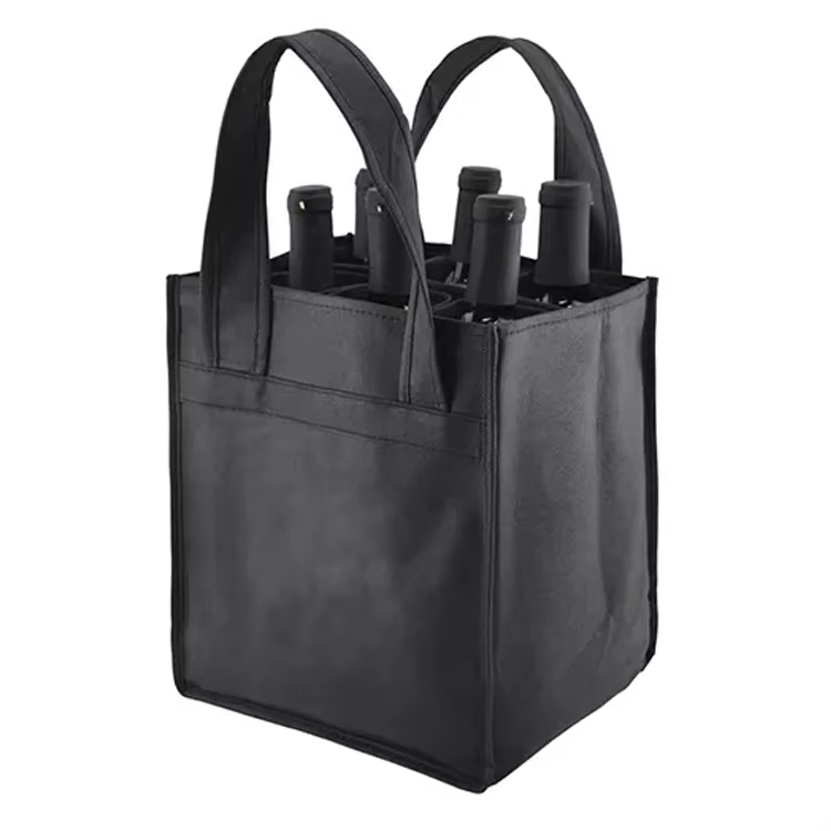 Wholesale Bulk Custom Printed Eco-friendly 100% Recycled Non Woven Fabric Durable Shopping Packaging 6-Bottle Wine Tote Letter