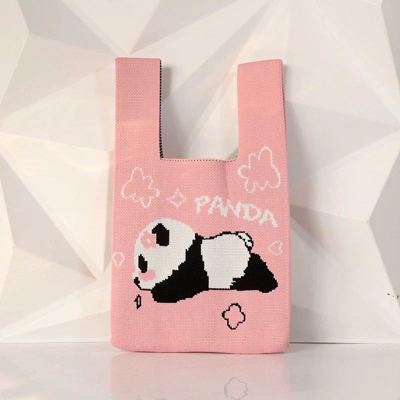 product small folding style multi use shopping tote bag custom cartoon patterns knitted fabric bag-6