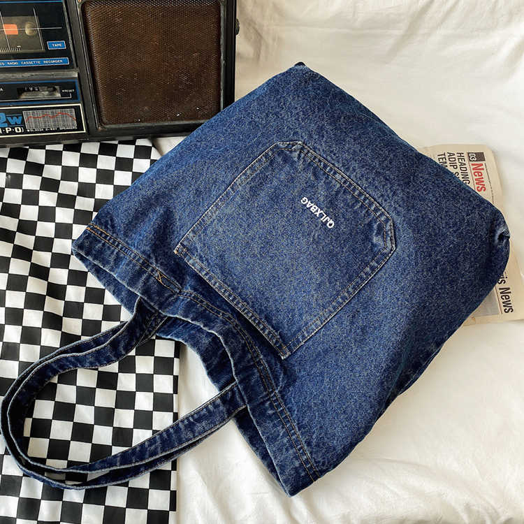 Wholesale Ladies Casual Large Denim Shopping Tote Bags Custom Women Denim Shopper Bags factory