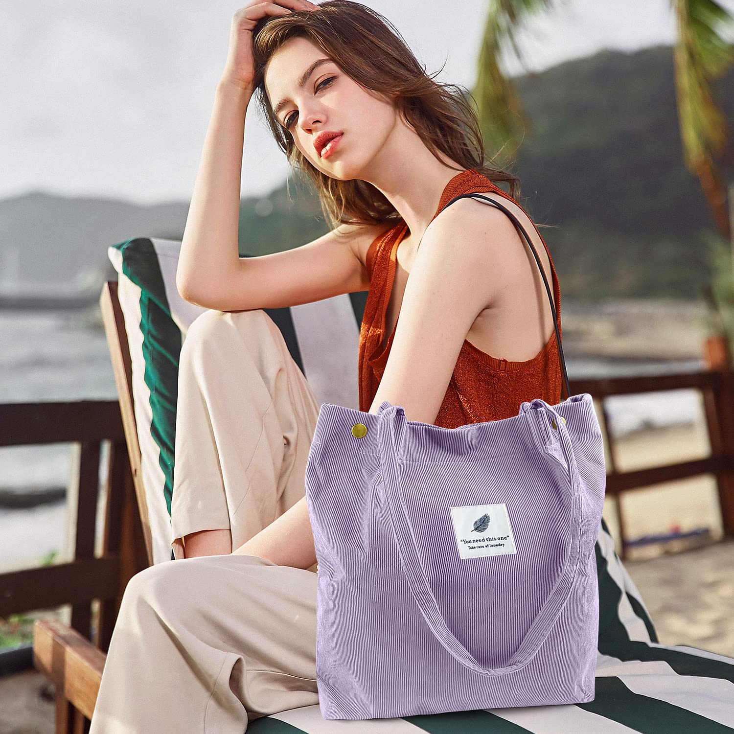 Custom Fashion Handbags Women Corduroy Shoulder Bag Canvas Shoulder Corduroy Tote Bag