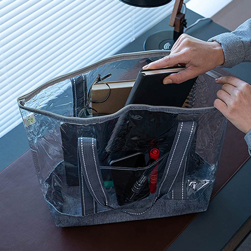 Transparent Women's Tote Handbag Waterproof Clear PVC with Zipper Closure Ladies PVC Handbag
