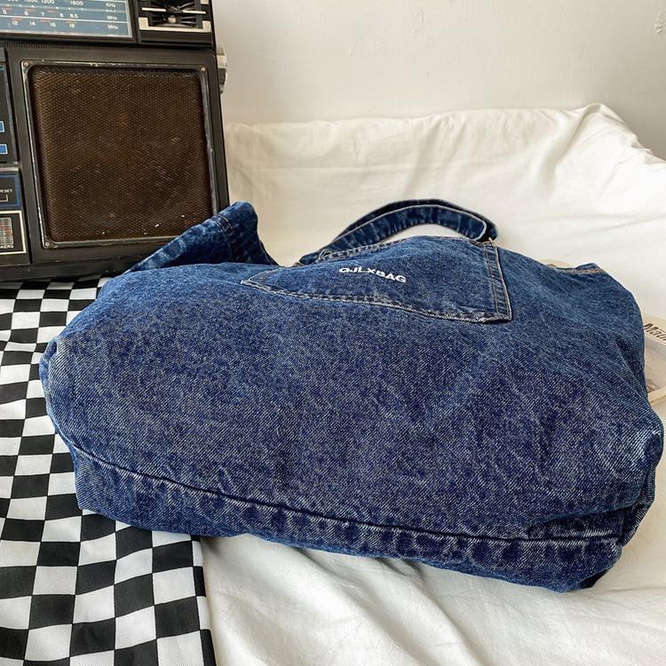 Wholesale Ladies Casual Large Denim Shopping Tote Bags Custom Women Denim Shopper Bags supplier