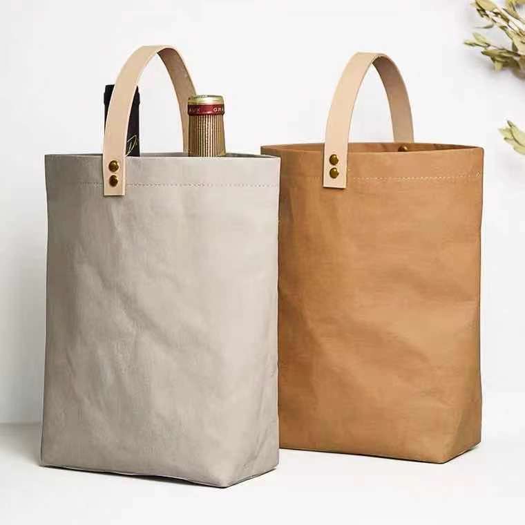 Custom Logo Washable Kraft Paper Eco-friendly Gift Bag Kraft Paper Bottle Wine Bag details