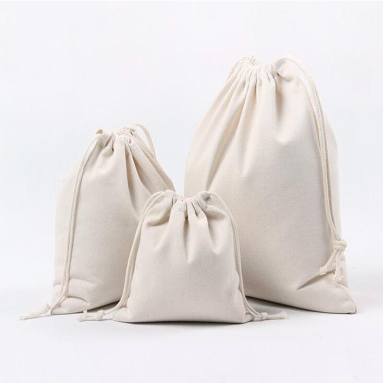 Custom Logo Small White Organic Canvas Bags Drawstring Cotton Bag