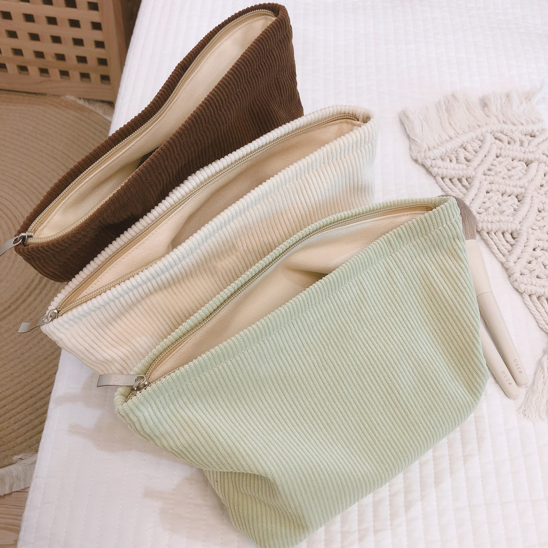 Purses Smile Dots Makeup Organizer Storage Makeup Bag Women Corduroy Cosmetic Bag