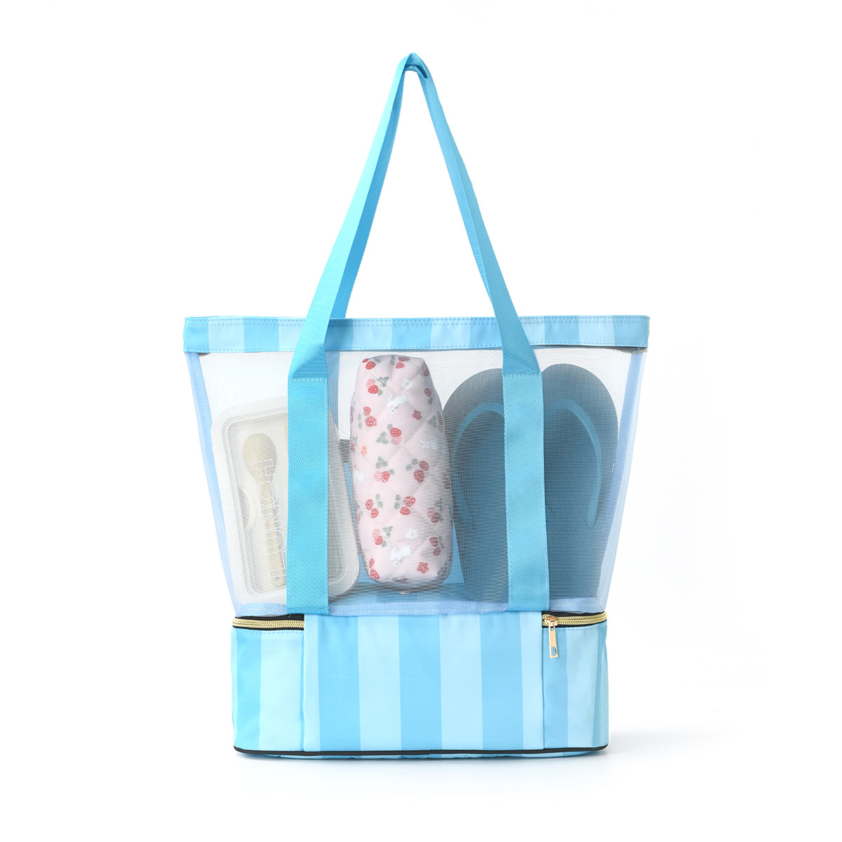 Portable Double-Layer Large Capacity Beach Bag Handheld Travel Storage Swimsuit Waterproof Polyester for Shopping