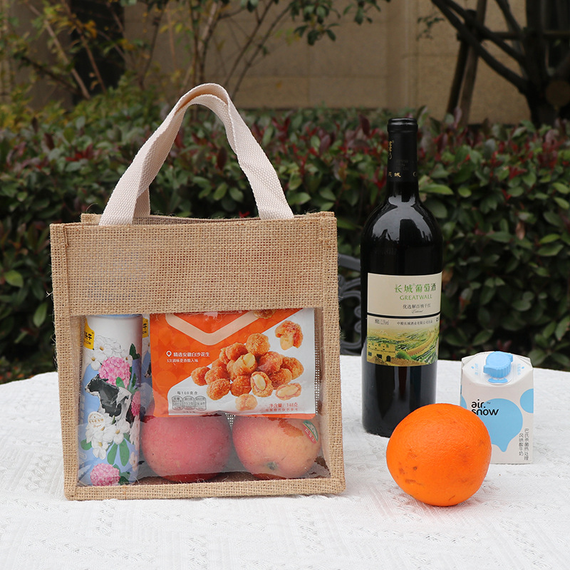 Reusable Transparent Jute Wine Tote Bag Burlap Gift Personalized Packing Wine Dispenser Tote Bag details