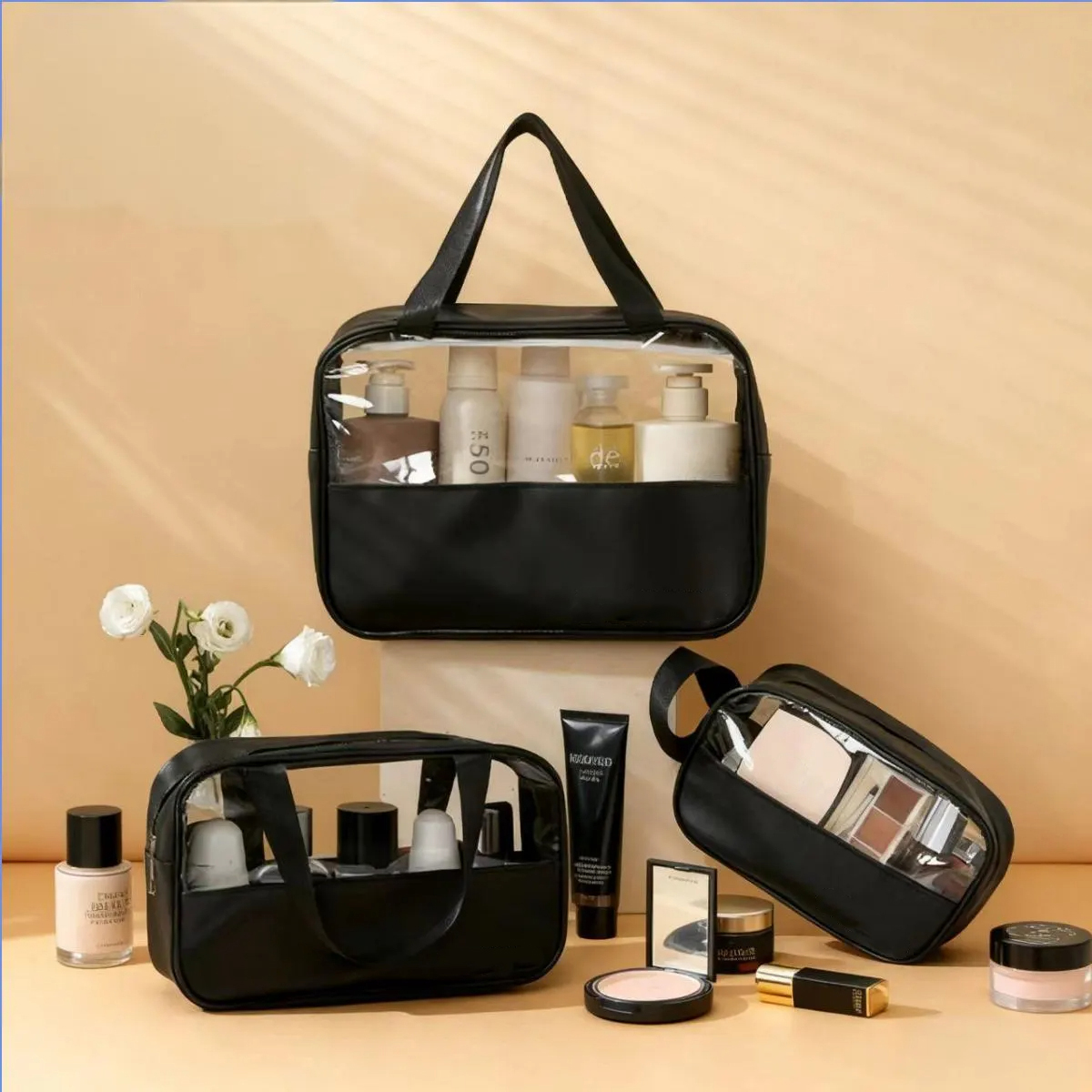 New Style Transparent Toiletry Cosmetic Bag Women Portable Travel Cosmetic Storage Makeup Brush Bag Large Capacity Wash Bag