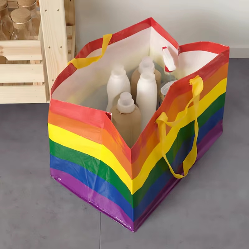 Customized Logo PP Woven Bag Durable Double Handle Colorful Striped Pattern Latest Trends supplier