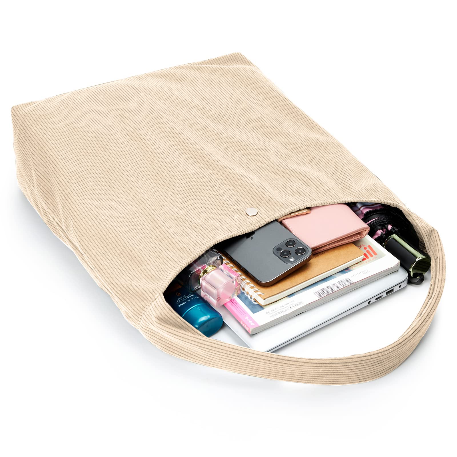 Wholesale Korean New Product Material OEM Fashion Reusable Shoulder Corduroy Tote Bag With Pocket