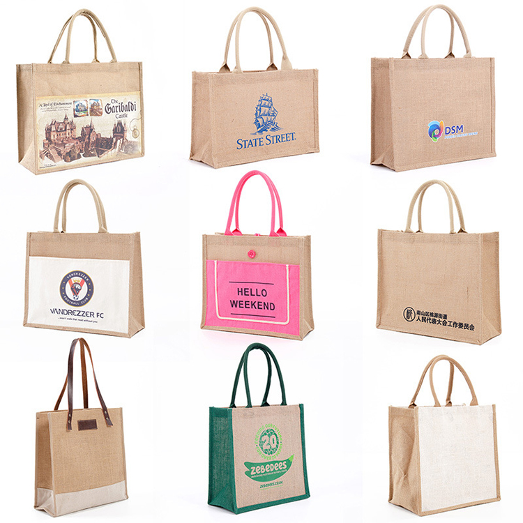 Wholesale Eco-Friendly Materials Recycled 100% Jute Bags Blank Burlap Jute Tote Bags With Handles Custom Printed Logo details